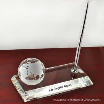 crystal pen holder with crystal 3D world map model for desk decoration